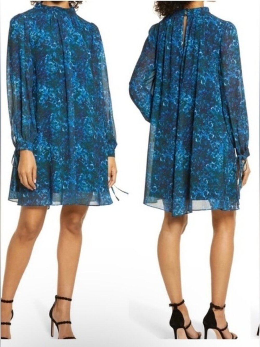 Mark + James by Badgley Mischka mini trapeze dress women 0 retro artsy boho blue
